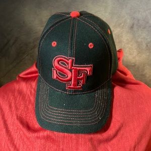 SF 49ers hat snap back Velcro black and red baseball hat rare